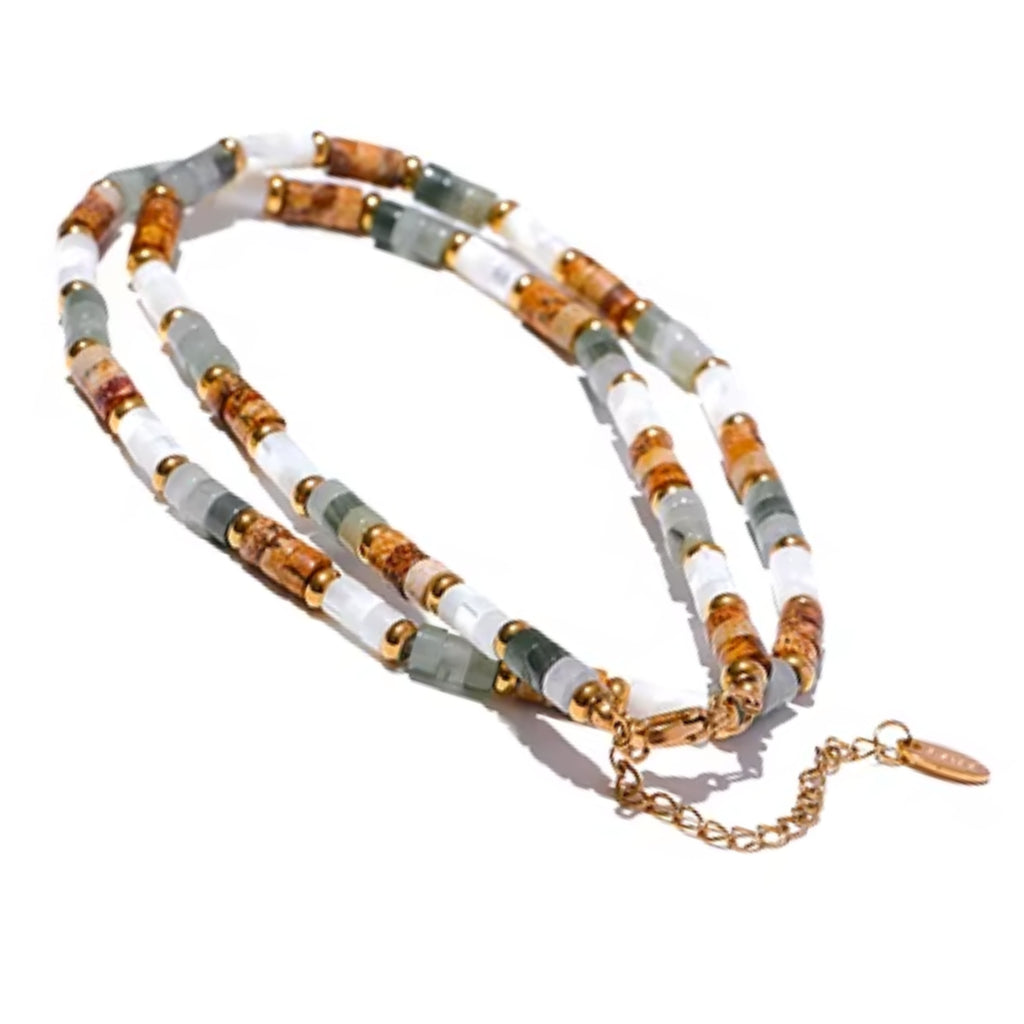collar de acero inoxidable, joyería artesanal para mujer, collar de piedra natural, joyas waterproof, regalo elegante, lenora joyería, collar ajustable, diseño geométrico, joyería fina duradera, accesorio bañado en oro