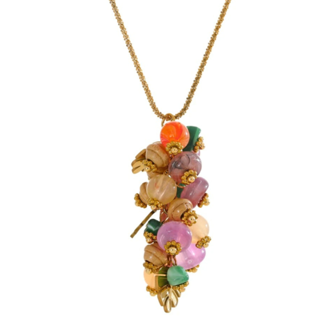 collar artesanal, pendiente hoja, aço inoxidável, joyería resistente al agua, moda francesa, piedra natural, regalo para ella, joyas geométricas