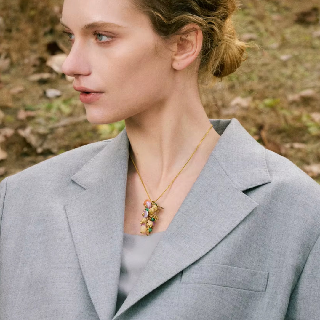 collar artesanal, pendiente hoja, aço inoxidável, joyería resistente al agua, moda francesa, piedra natural, regalo para ella, joyas geométricas