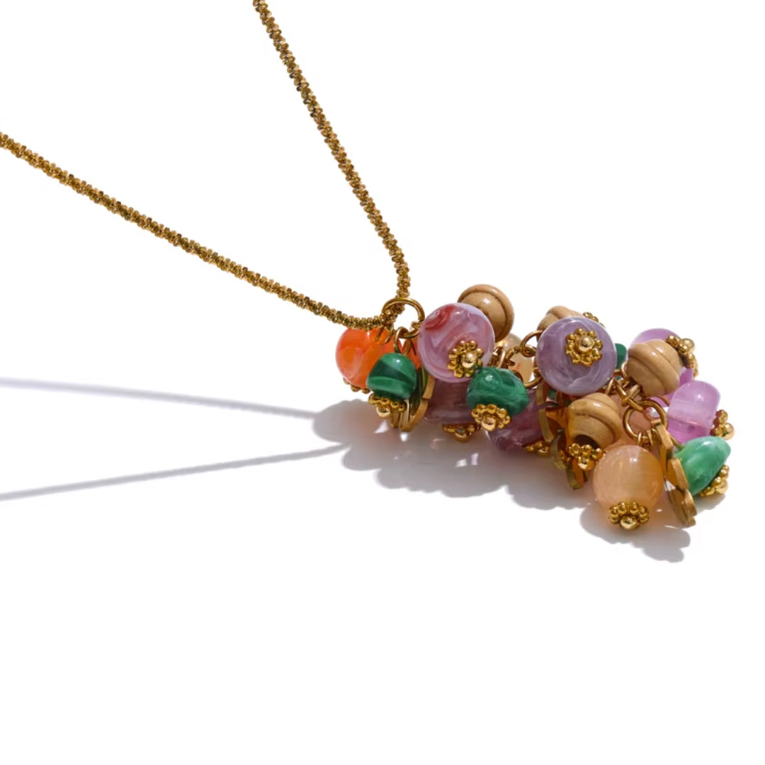 collar artesanal, pendiente hoja, aço inoxidável, joyería resistente al agua, moda francesa, piedra natural, regalo para ella, joyas geométricas
