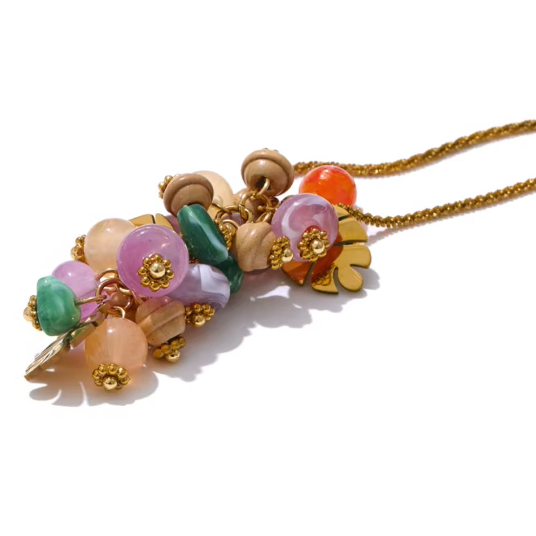 collar artesanal, pendiente hoja, aço inoxidável, joyería resistente al agua, moda francesa, piedra natural, regalo para ella, joyas geométricas
