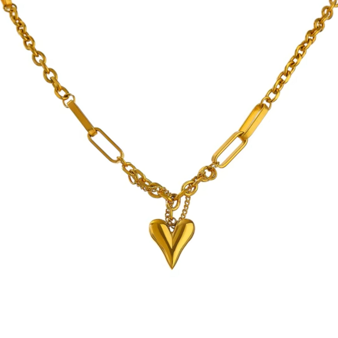 collar romántico, collar corazón, collar de acero inoxidable, collar baño de oro 18k, joyería elegante para mujeres, collares para aniversario, gargantilla de corazón, joyas de acero inoxidable, collar de corazón dorado, joyería para regalo.