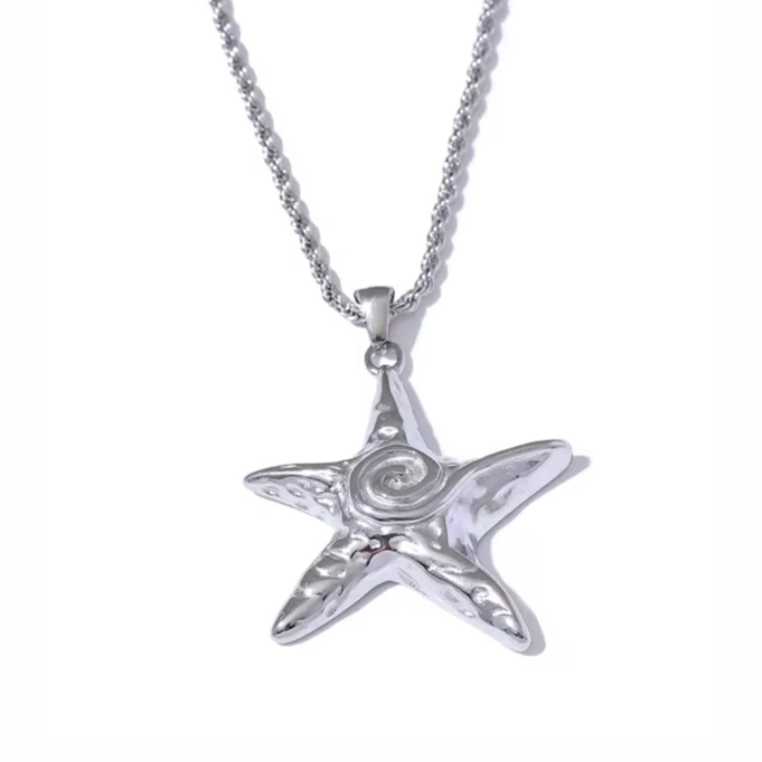 collar starfish, collar estrella de mar, colar con pingente, collar de acero inoxidable, collar baño de oro 18k, collar resistente al óxido, joyería individualista, collares statement, collar moda mujer, collares para destacar.