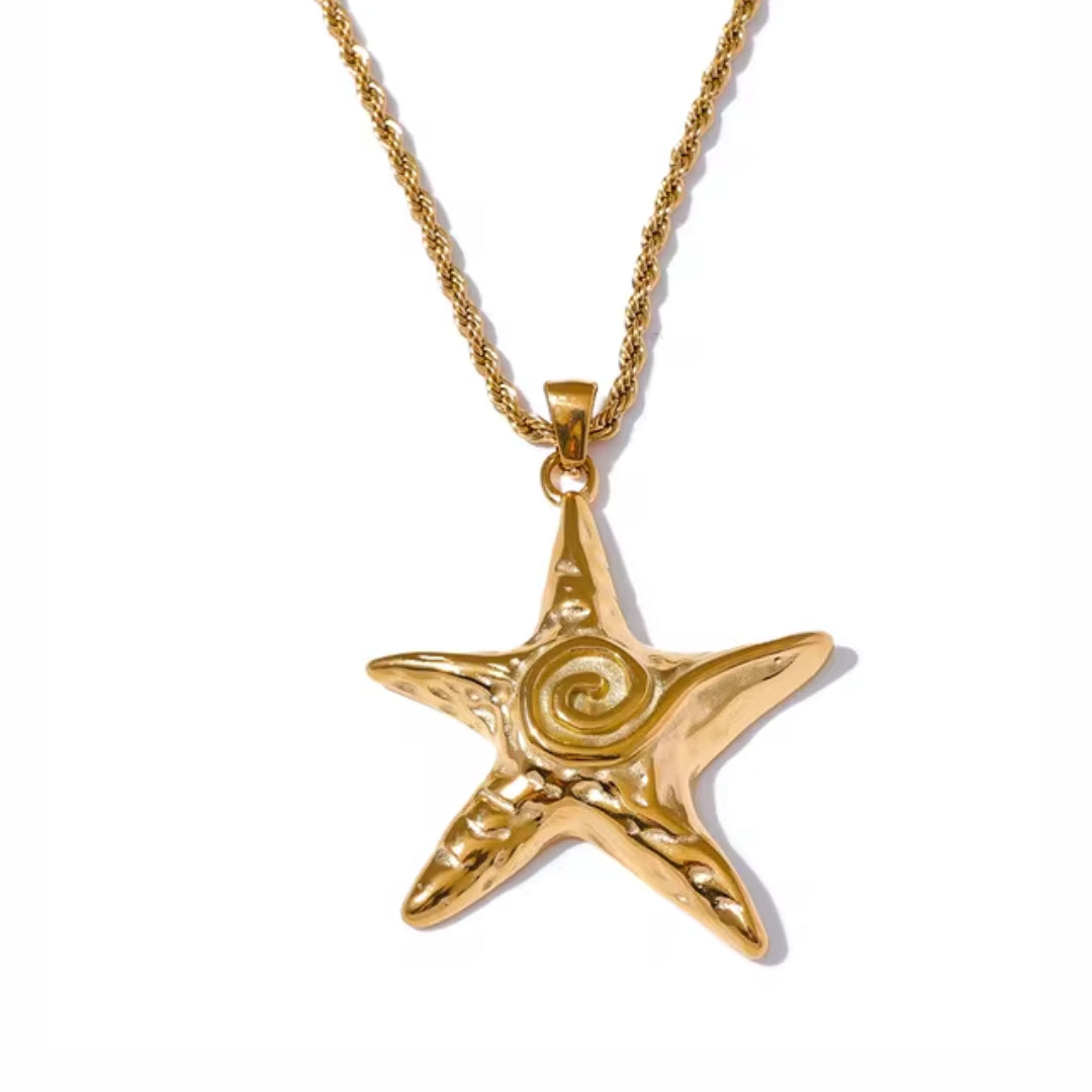 collar starfish, collar estrella de mar, colar con pingente, collar de acero inoxidable, collar baño de oro 18k, collar resistente al óxido, joyería individualista, collares statement, collar moda mujer, collares para destacar.