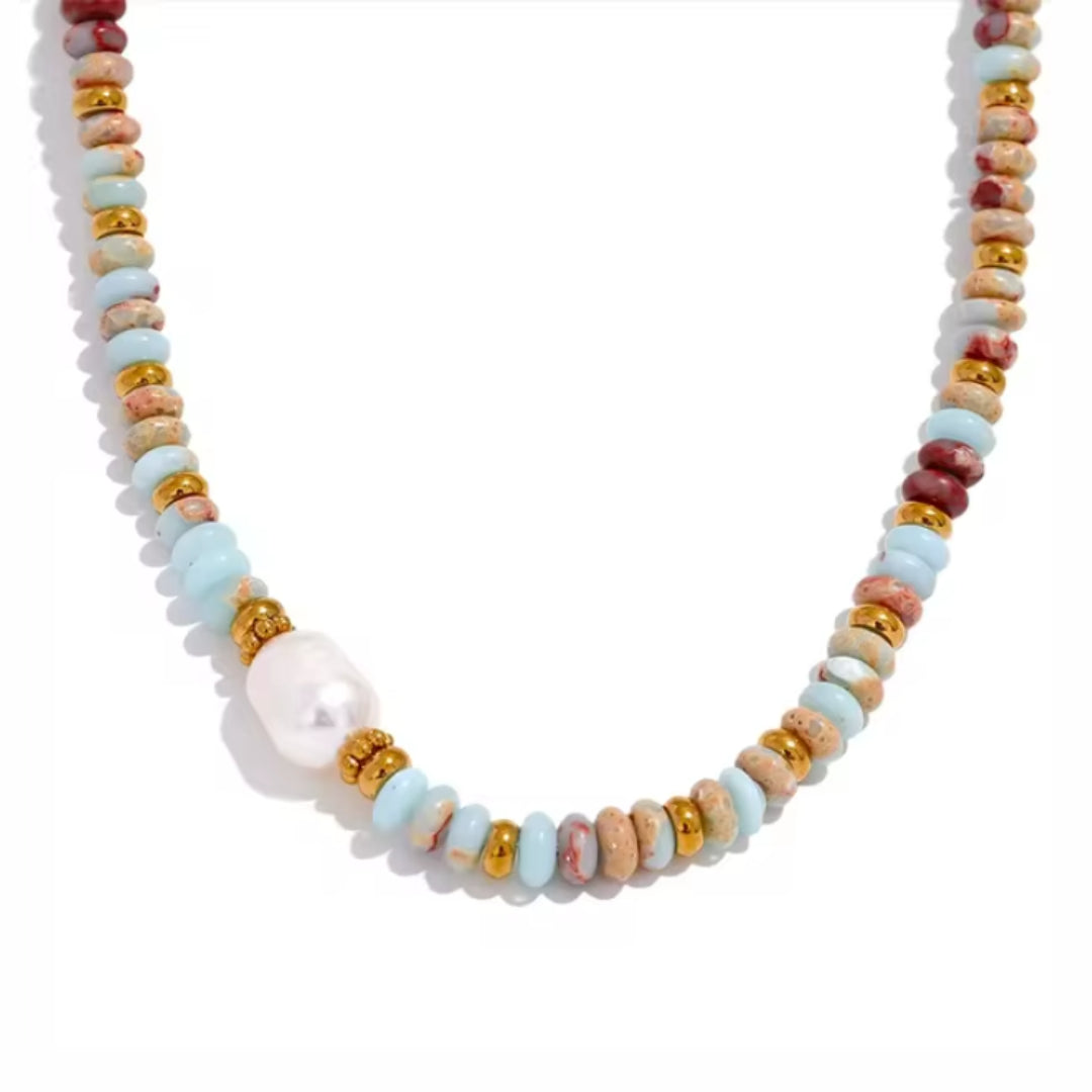 collar de perlas naturales, collar acero inoxidable, joyería hecha a mano, perlas de agua dulce, collar baño de oro, joyería elegante para mujer, accesorios de moda, collar de cadena fina, joyería a prueba de agua, collares de perlas.