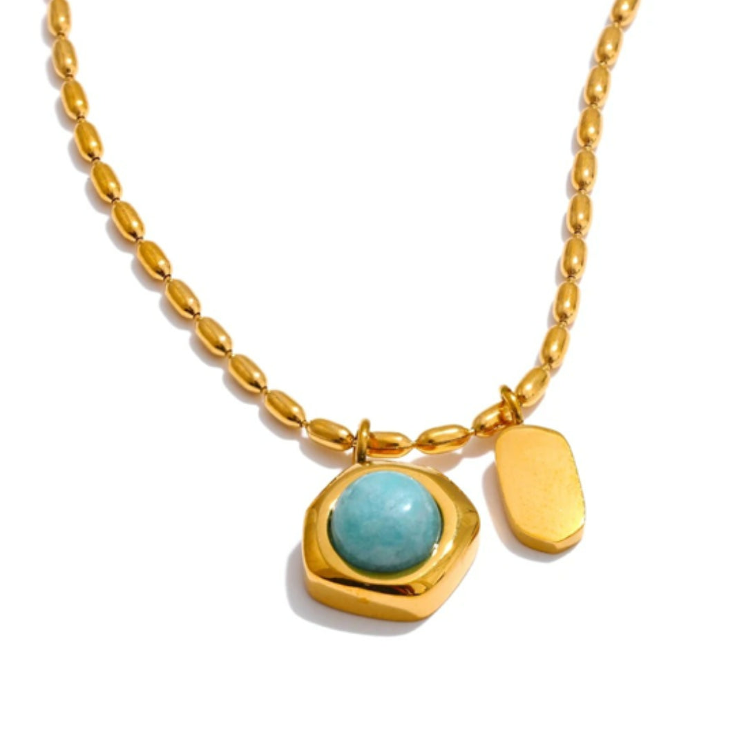 collar de amazonita, collar de acero inoxidable, collar bañado en oro, collar coreano, joyería de moda, collares para mujer