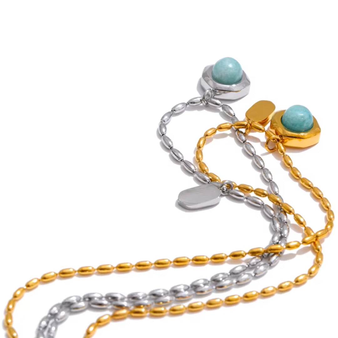 collar de amazonita, collar de acero inoxidable, collar bañado en oro, collar coreano, joyería de moda, collares para mujer