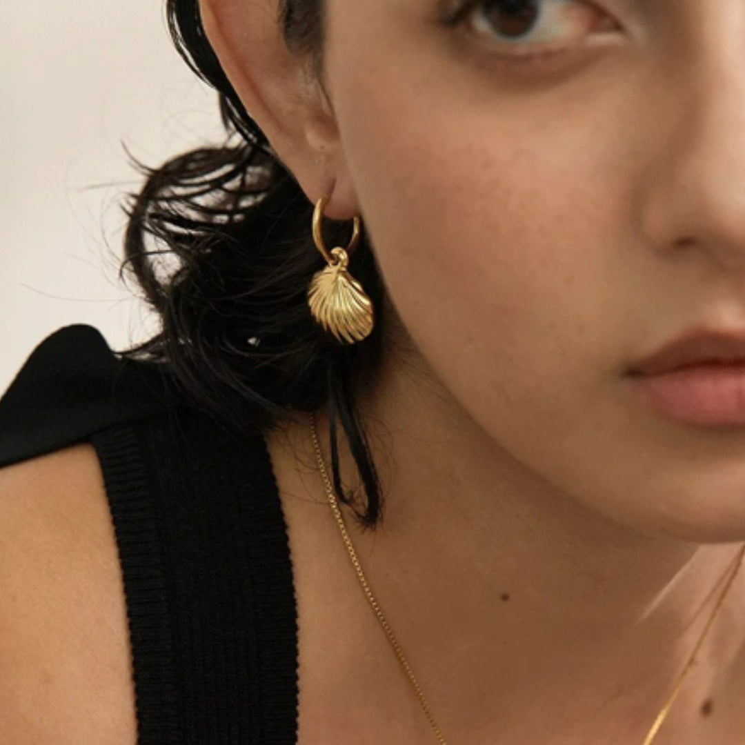 conjunto de joyas mujer, aretes y collar dorados, acero inoxidable dorado, joyas impermeables, conjunto para verano, moda mujer, Lenora Jewelry