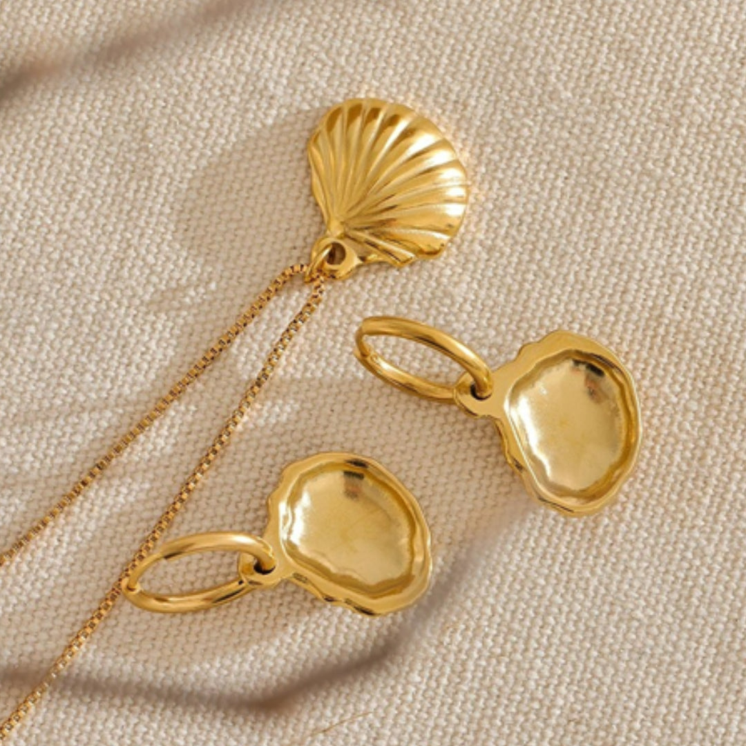 conjunto de joyas mujer, aretes y collar dorados, acero inoxidable dorado, joyas impermeables, conjunto para verano, moda mujer, Lenora Jewelry