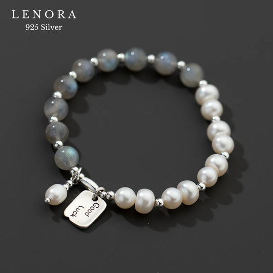 Moonstone and Pearl Lucky Pendant Bracelet | Women’s Platinum Jewelry