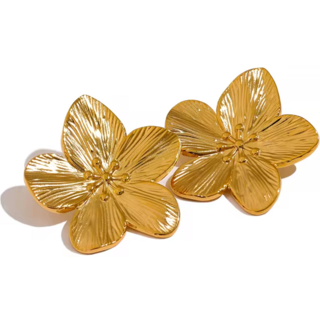 pendientes, florales, oro, real, inoxidable, elegante, moda, Eternal Glamour, accesorios

