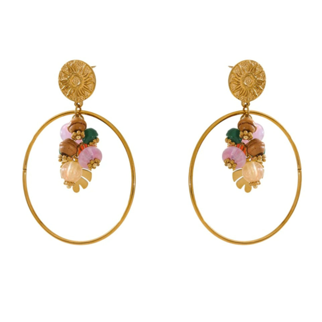pendientes franceses, piedra natural, aço inoxidável, joyería hipoalergénica, moda geométrica, oro 18K PVD, regalo para mujeres, joyas resistentes al agua