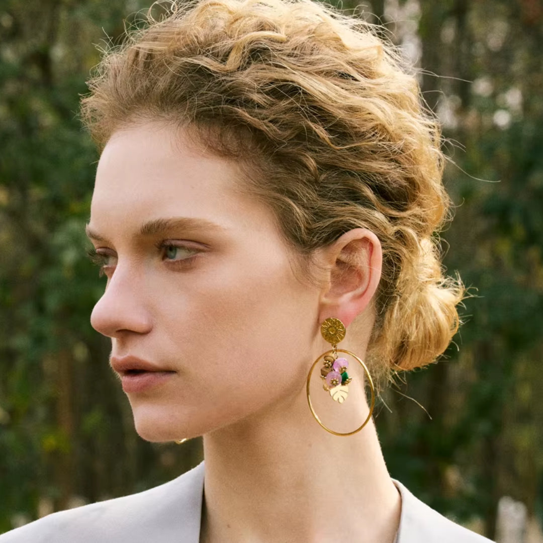 pendientes franceses, piedra natural, aço inoxidável, joyería hipoalergénica, moda geométrica, oro 18K PVD, regalo para mujeres, joyas resistentes al agua