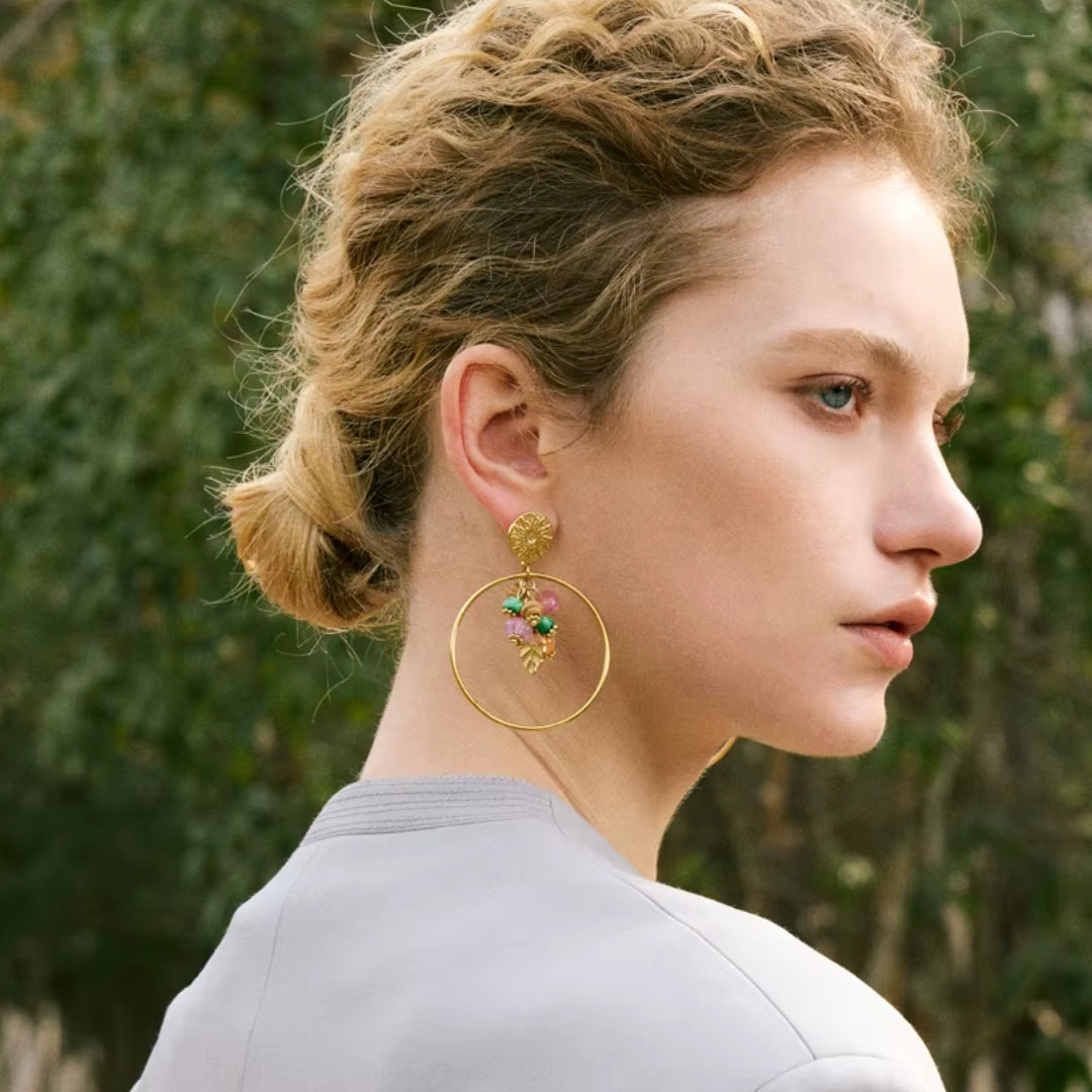 pendientes franceses, piedra natural, aço inoxidável, joyería hipoalergénica, moda geométrica, oro 18K PVD, regalo para mujeres, joyas resistentes al agua