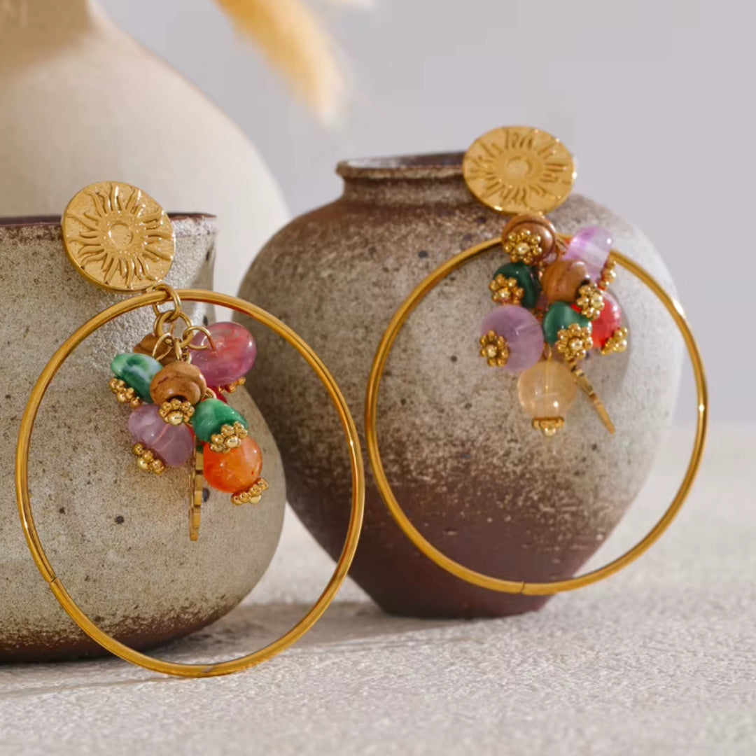 pendientes franceses, piedra natural, aço inoxidável, joyería hipoalergénica, moda geométrica, oro 18K PVD, regalo para mujeres, joyas resistentes al agua