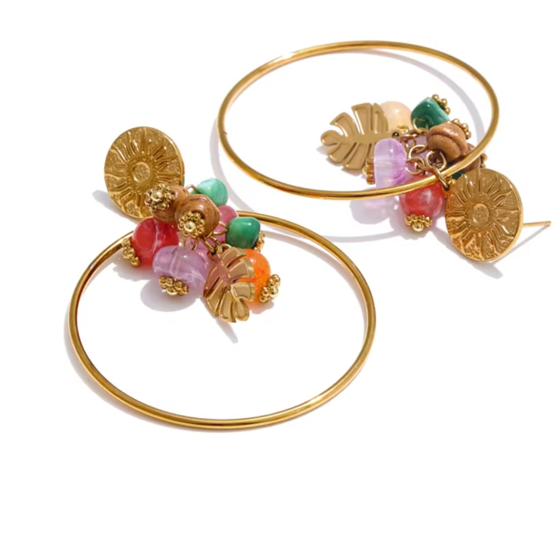 pendientes franceses, piedra natural, aço inoxidável, joyería hipoalergénica, moda geométrica, oro 18K PVD, regalo para mujeres, joyas resistentes al agua