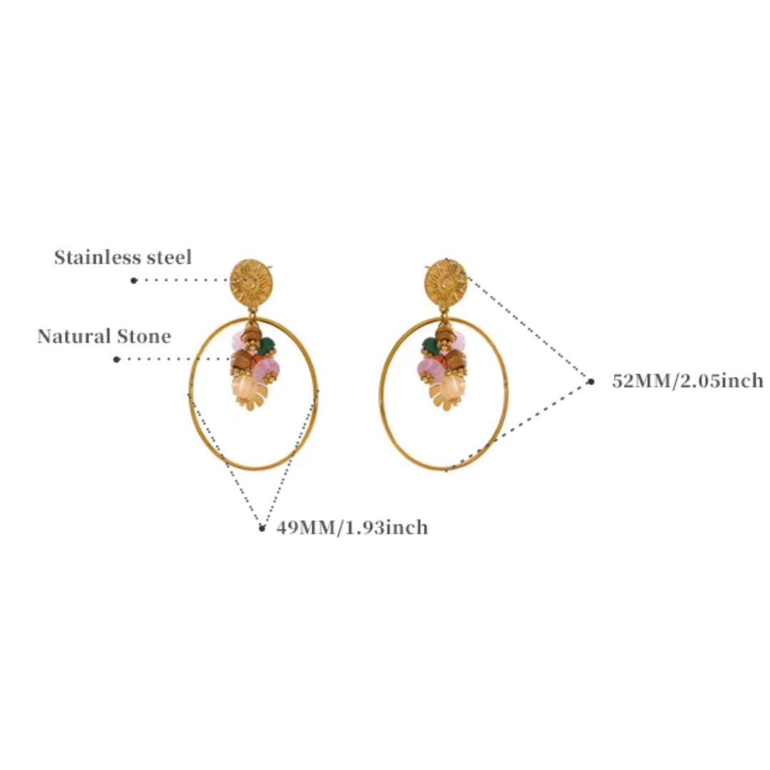 pendientes franceses, piedra natural, aço inoxidável, joyería hipoalergénica, moda geométrica, oro 18K PVD, regalo para mujeres, joyas resistentes al agua