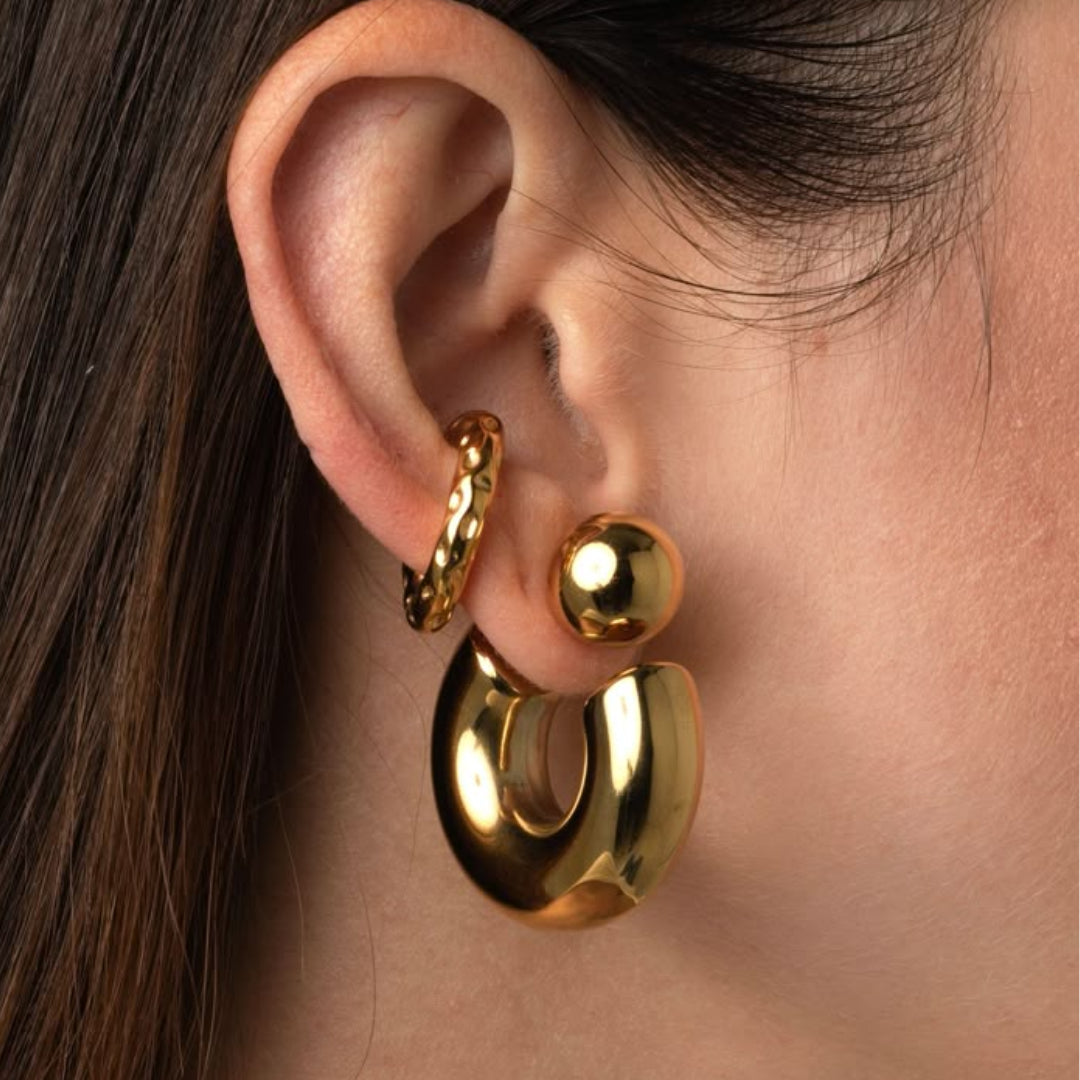 pendientes chunky, pendientes forma de C, pendientes impermeables, joyería acero inoxidable, pendientes baño de oro, pendientes metálicos, pendientes atractivos para mujeres, pendientes de argolla, joyería de moda, regalo para mujeres, accesorios de acero inoxidable, pendientes elegantes.