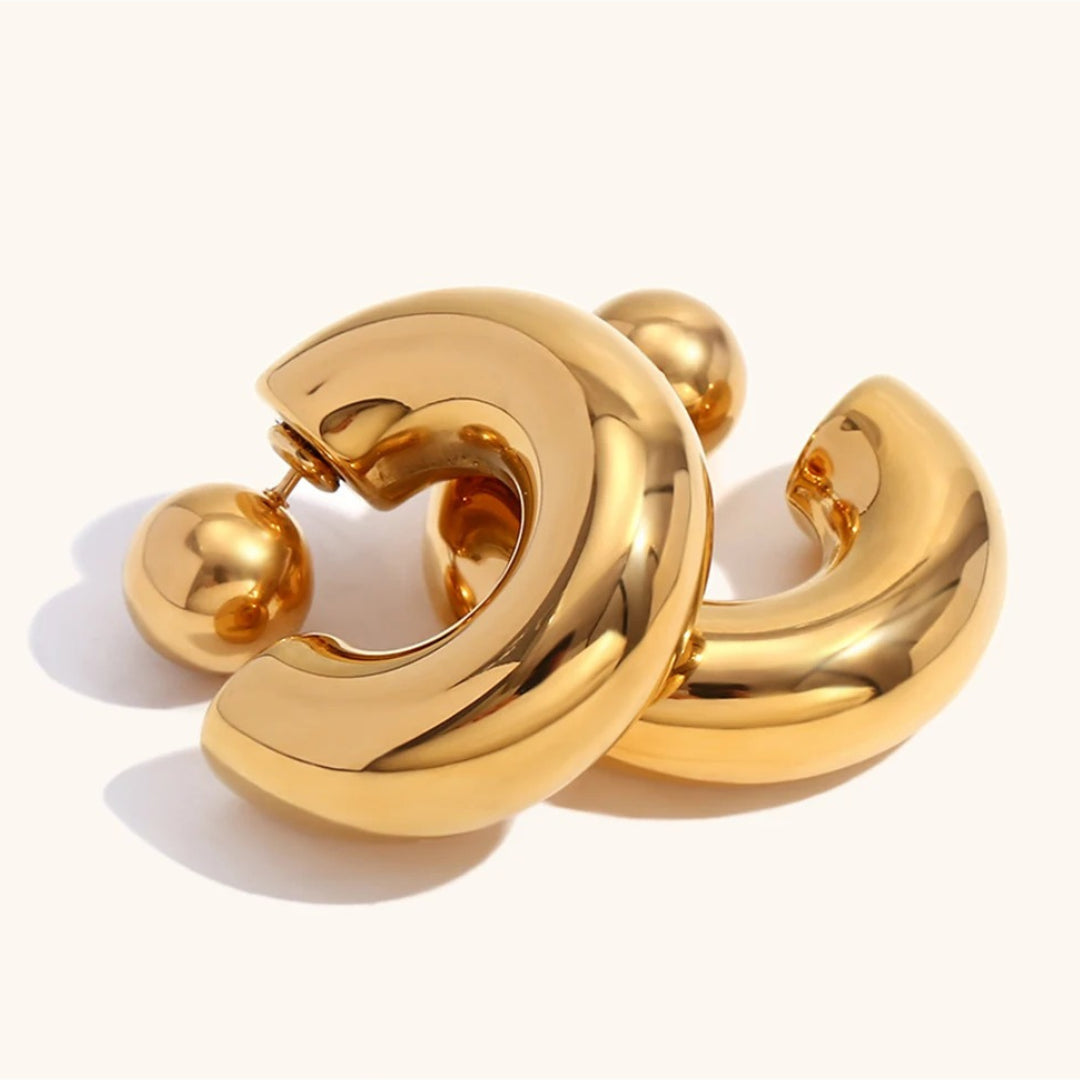 pendientes chunky, pendientes forma de C, pendientes impermeables, joyería acero inoxidable, pendientes baño de oro, pendientes metálicos, pendientes atractivos para mujeres, pendientes de argolla, joyería de moda, regalo para mujeres, accesorios de acero inoxidable, pendientes elegantes.