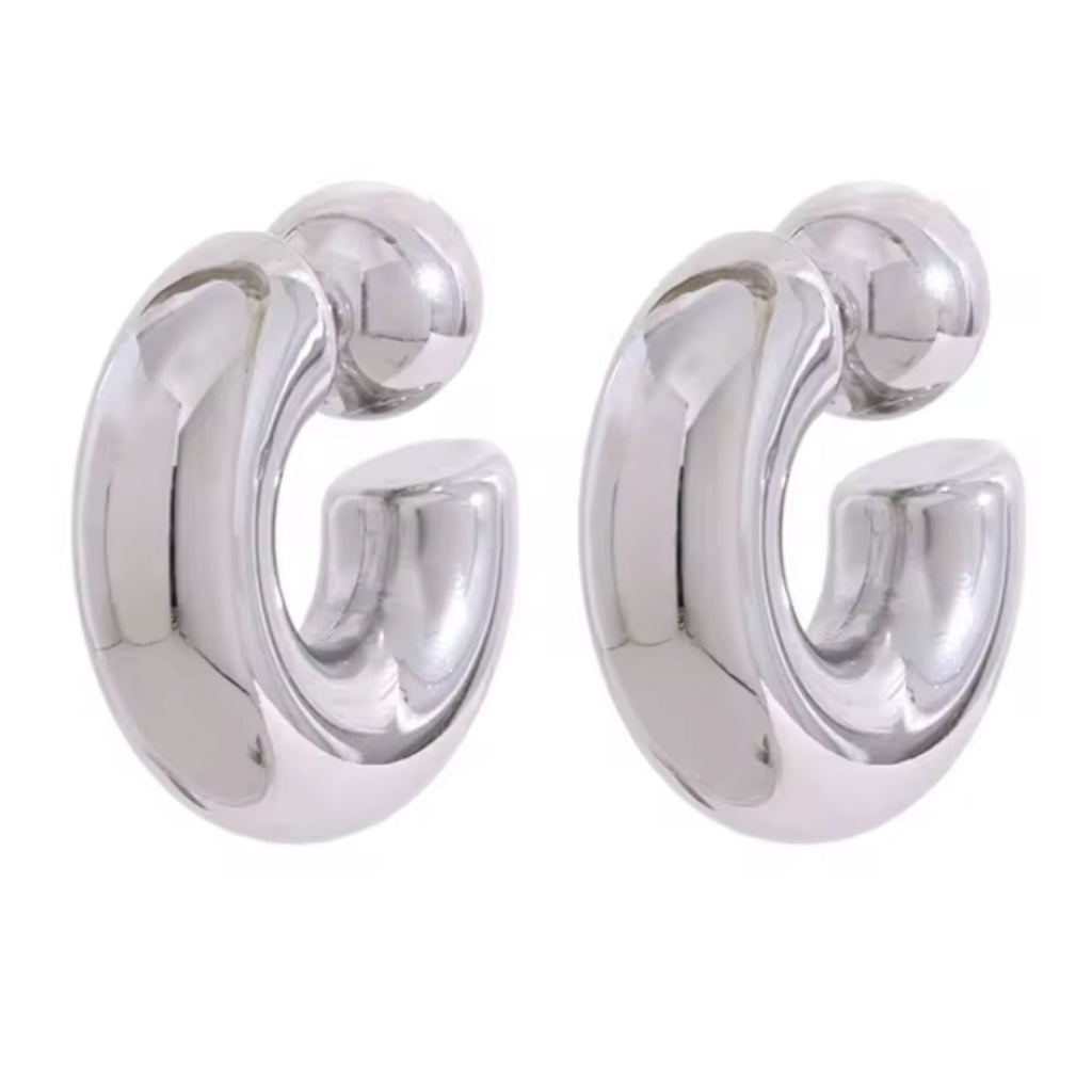 pendientes chunky, pendientes forma de C, pendientes impermeables, joyería acero inoxidable, pendientes baño de oro, pendientes metálicos, pendientes atractivos para mujeres, pendientes de argolla, joyería de moda, regalo para mujeres, accesorios de acero inoxidable, pendientes elegantes.