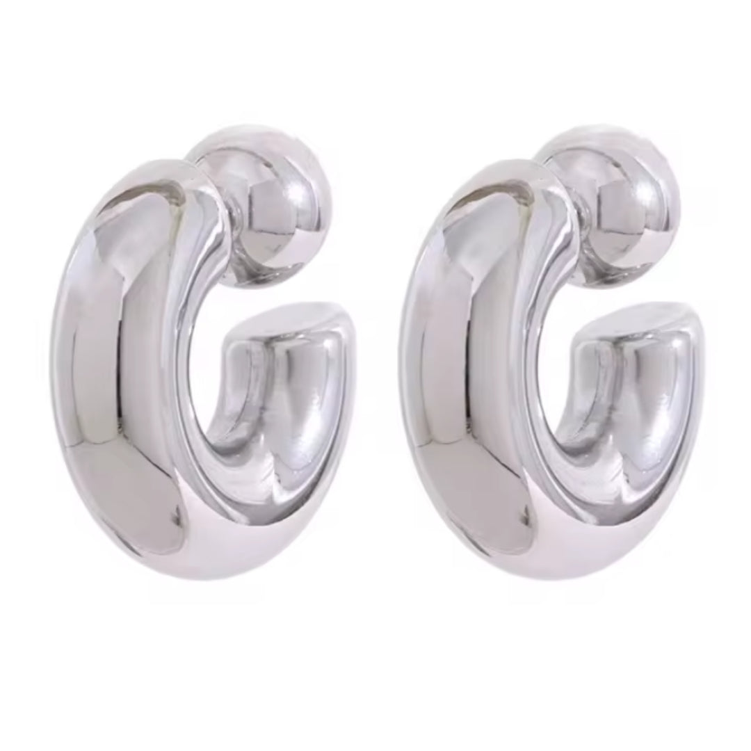 pendientes chunky, pendientes forma de C, pendientes impermeables, joyería acero inoxidable, pendientes baño de oro, pendientes metálicos, pendientes atractivos para mujeres, pendientes de argolla, joyería de moda, regalo para mujeres, accesorios de acero inoxidable, pendientes elegantes.