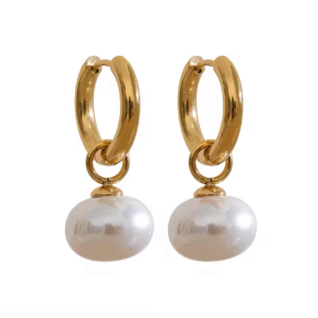 pendientes de argolla, aretes dorados, joyería coreana, acero inoxidable, pendientes con perlas, pendientes moda, argollas con perlas, joyería impermeable, pendientes elegantes, pendientes para mujer
