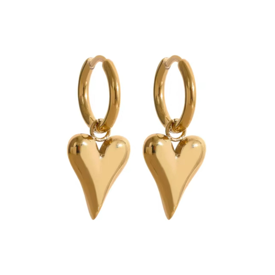 Pendientes de aro corazón en acero inoxidable con baño de oro 18k