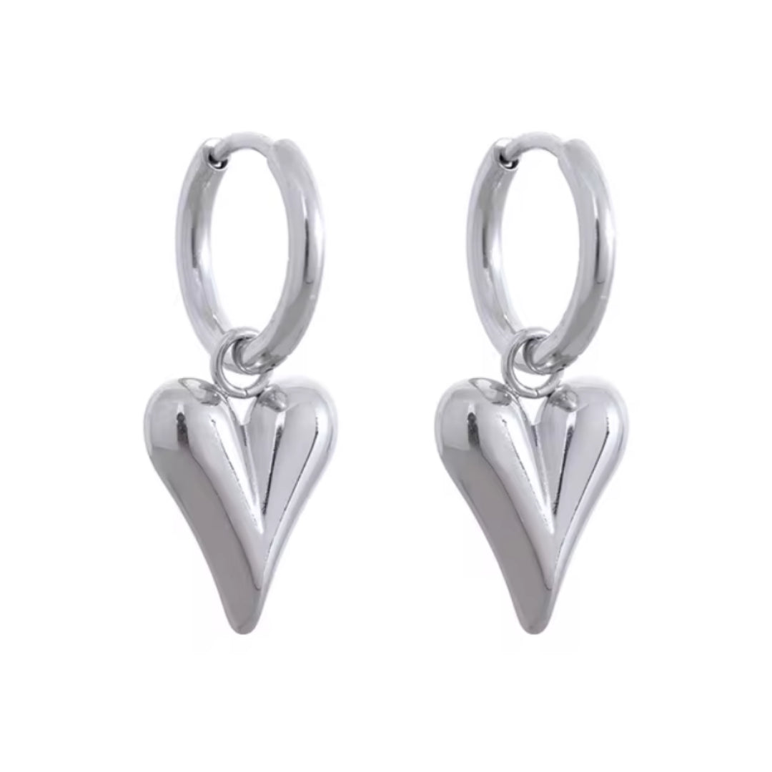 Pendientes de aro corazón en acero inoxidable con baño de oro 18k
