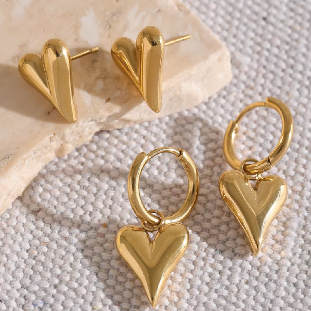 Pendientes de aro corazón en acero inoxidable con baño de oro 18k