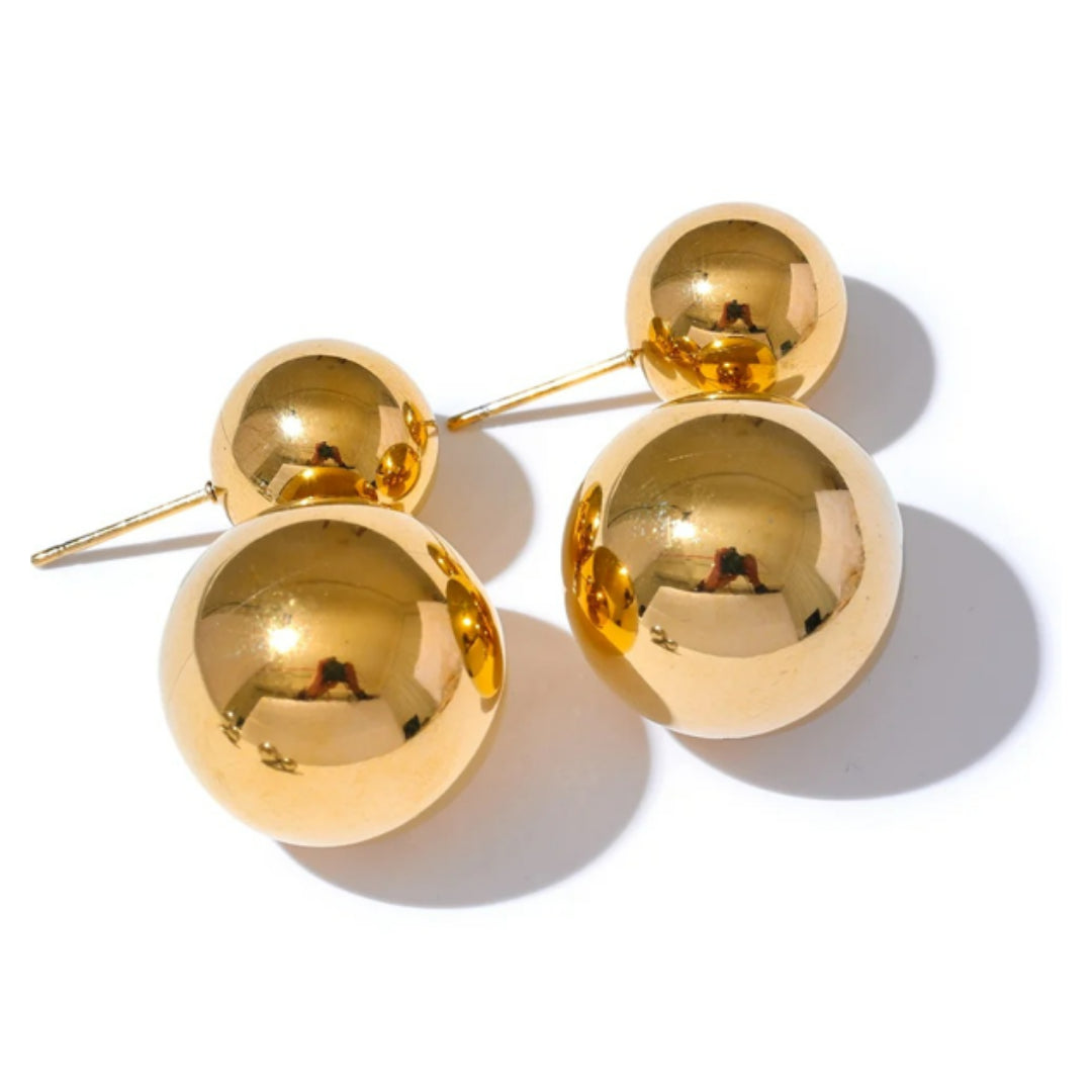 pendientes dorados, acero inoxidable, esfera grande, pendientes a prueba de óxido, joyería personalizada, aretes modernos, pendientes de moda