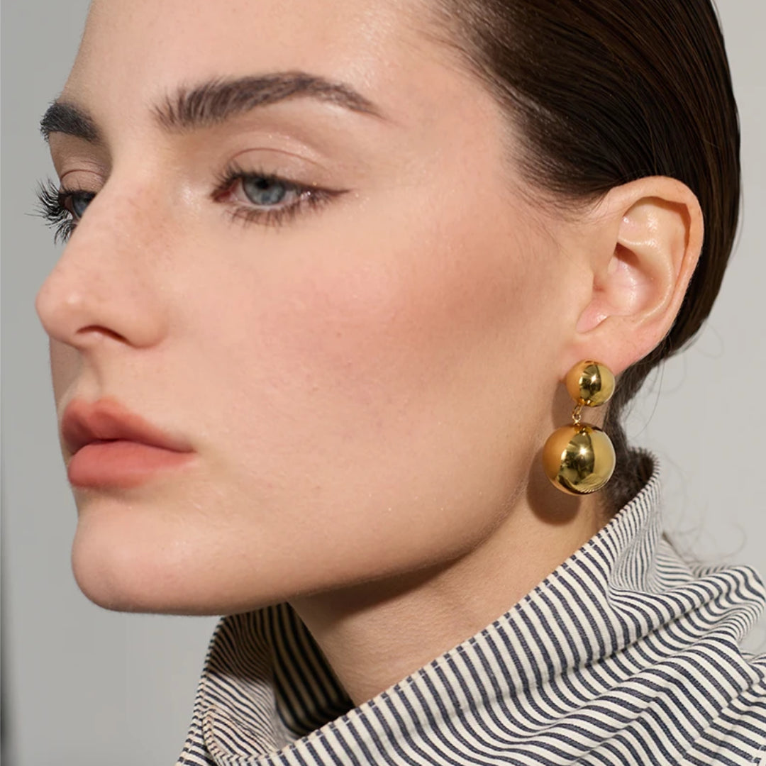 pendientes dorados, acero inoxidable, esfera grande, pendientes a prueba de óxido, joyería personalizada, aretes modernos, pendientes de moda