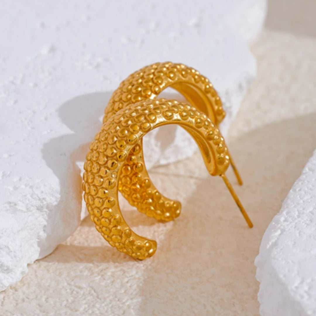 pendientes forma C, acero 316L, joyería resistente al agua, oro PVD, accesorios vintage, Vintage Sirena, joyas personalizadas, aretes geométricos, regalos únicos