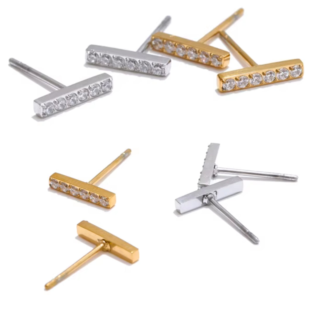 pendientes minimalistas, pendientes de zircón cúbico, pendientes de acero inoxidable, pendientes bañados en oro, joyería para uso diario, accesorios delicados
