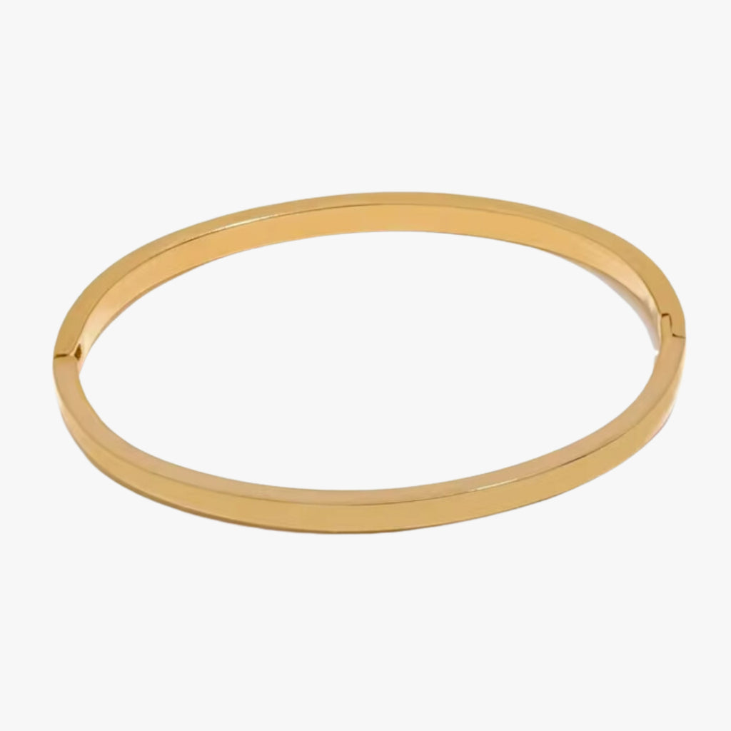 pulsera minimalista, pulsera lisa, pulsera de acero inoxidable, pulsera baño de oro 18k, joyería impermeable, pulsera elegante, pulsera de diseño simple, pulsera para mujeres, brazalete dorado, joyas de moda.