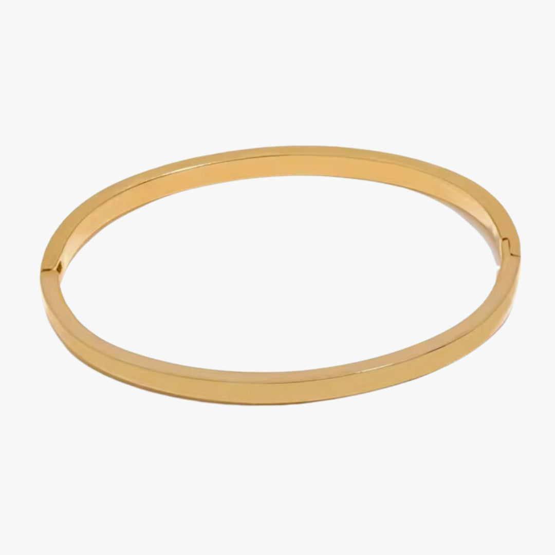 pulsera minimalista, pulsera lisa, pulsera de acero inoxidable, pulsera baño de oro 18k, joyería impermeable, pulsera elegante, pulsera de diseño simple, pulsera para mujeres, brazalete dorado, joyas de moda.