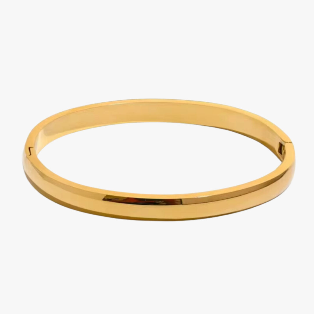 pulsera minimalista, pulsera lisa, pulsera de acero inoxidable, pulsera baño de oro 18k, joyería impermeable, pulsera elegante, pulsera de diseño simple, pulsera para mujeres, brazalete dorado, joyas de moda.