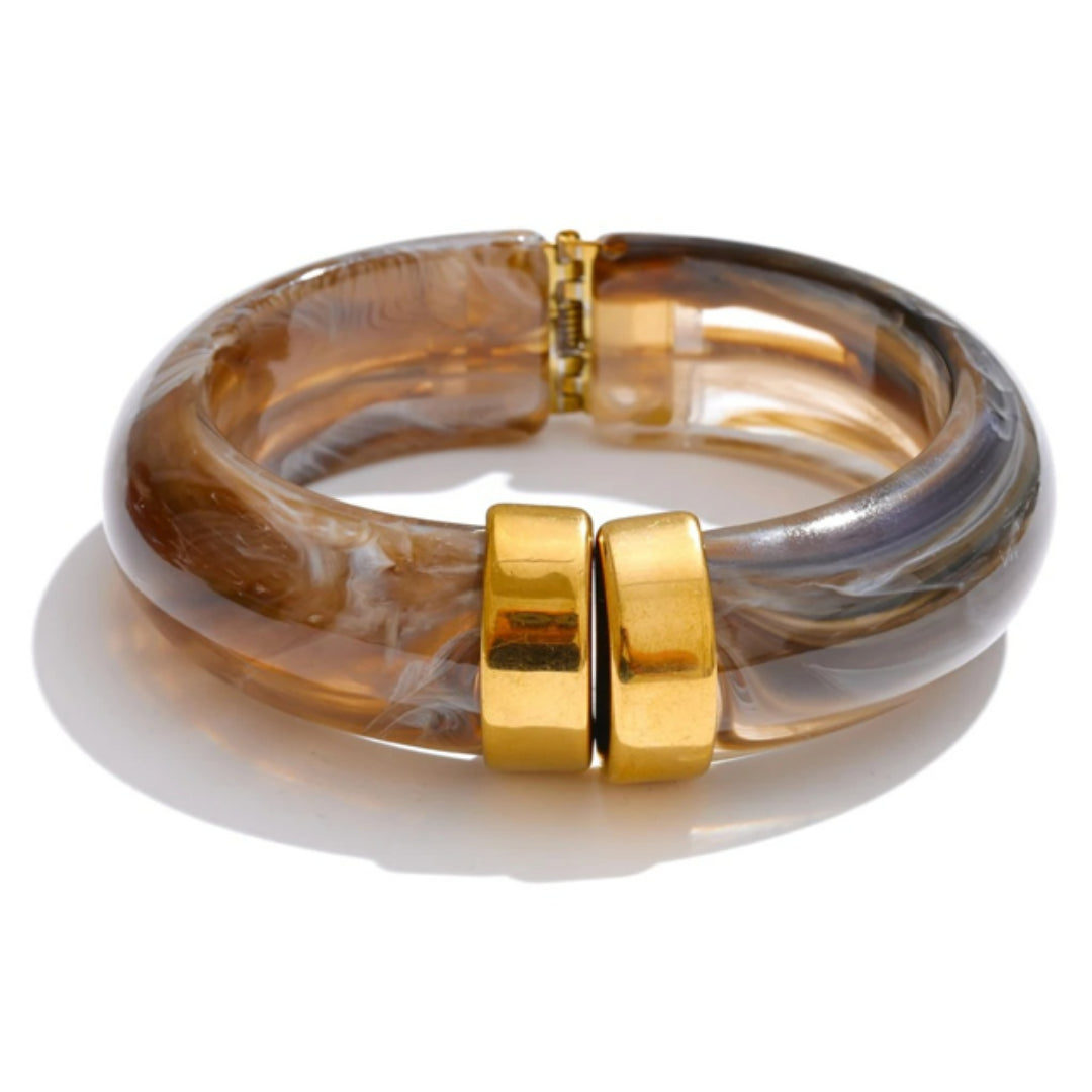 Pulsera Arcoíris Sólido acrílico multicolor – lenorajewelry.com/pulsera-arcoiris-solido-acrilico, Joyas gruesas mujer 66mm acero oro 18k, Pulsera acrílico revestimiento platina verde-rosa