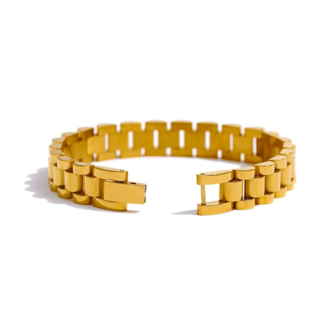 Pulsera Égida Dorada textura geométrica oro 18k impermeable – lenorajewelry.com/pulsera-egida-dorada-textura-pesada, pulsera de oro, joyería texturizada, metal pesado, pulsera impermeable, regalo mujer poder, acero inoxidable oro, LENORA, joyería geométrica, pulsera robusta, joyas atemporales