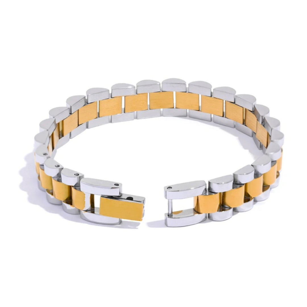 Pulsera Égida Dorada textura geométrica oro 18k impermeable – lenorajewelry.com/pulsera-egida-dorada-textura-pesada, pulsera de oro, joyería texturizada, metal pesado, pulsera impermeable, regalo mujer poder, acero inoxidable oro, LENORA, joyería geométrica, pulsera robusta, joyas atemporales