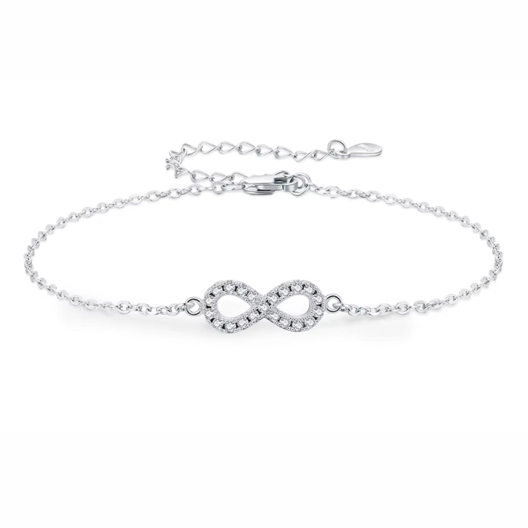 moissanite, joyería romántica, pulsera infinito, prata esterlina 925, regalo para ella, diamante de laboratorio, claridad VVS1, diseño personalizado