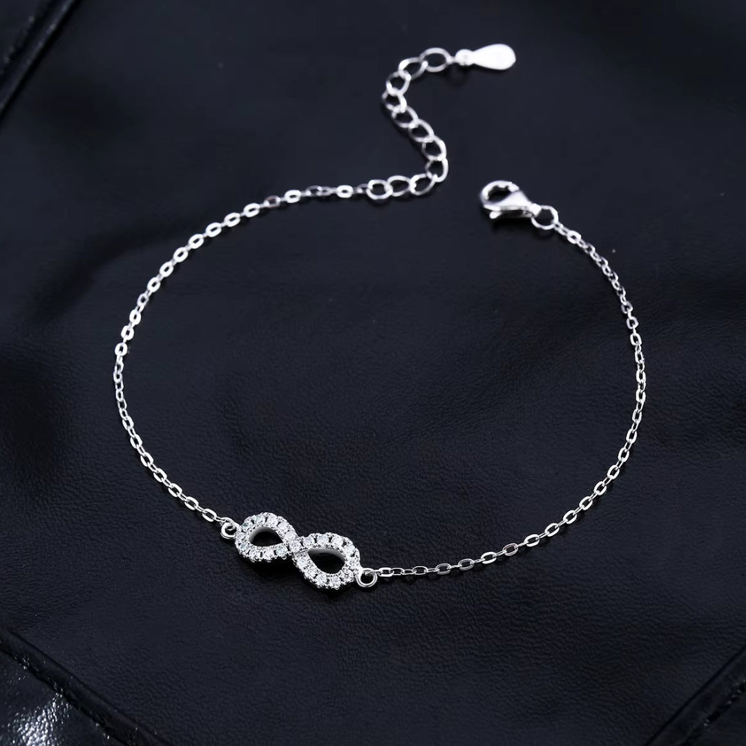 moissanite, joyería romántica, pulsera infinito, prata esterlina 925, regalo para ella, diamante de laboratorio, claridad VVS1, diseño personalizado