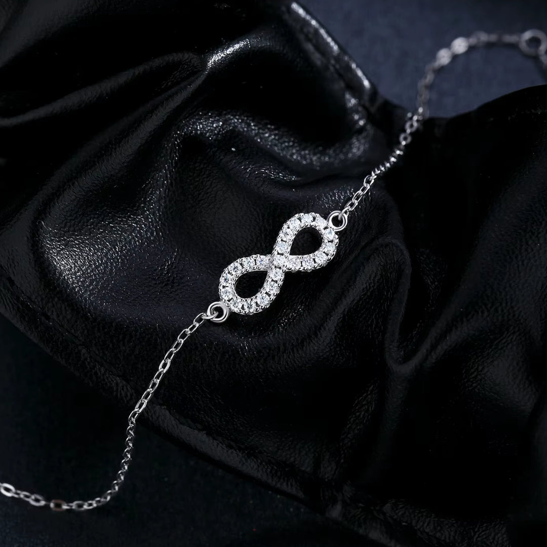 moissanite, joyería romántica, pulsera infinito, prata esterlina 925, regalo para ella, diamante de laboratorio, claridad VVS1, diseño personalizado