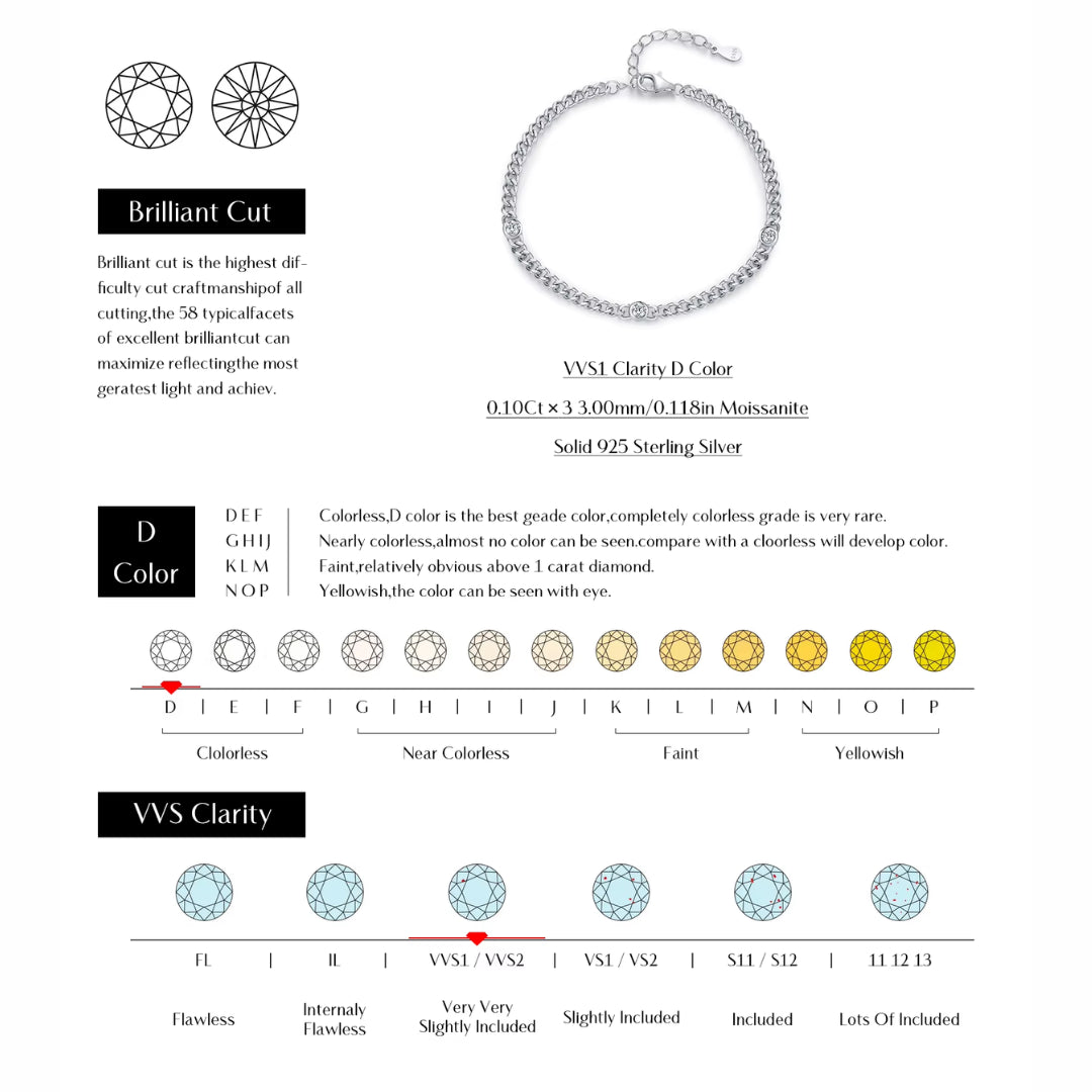 moissanite, oro banhado, pulsera ajustable, prata esterlina 925, joyería fina, regalo de lujo, diamante de laboratorio, claridad VVS1