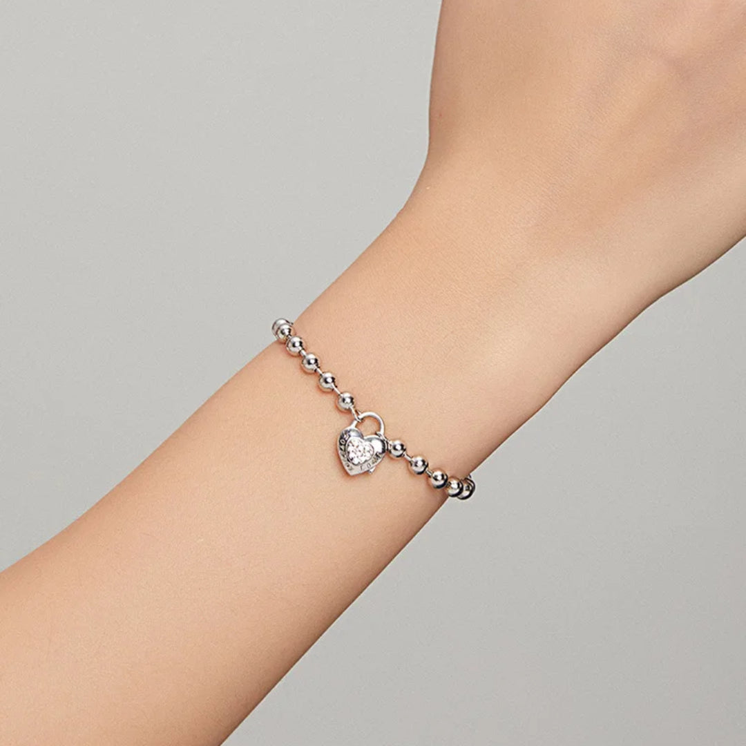 pulsera de plata 925, pulsera estilo punk, cadena de abalorios, cierre de amor, joyería para mujeres, pulsera moderna, pulsera de moda, joyas de plata esterlina, regalo de moda