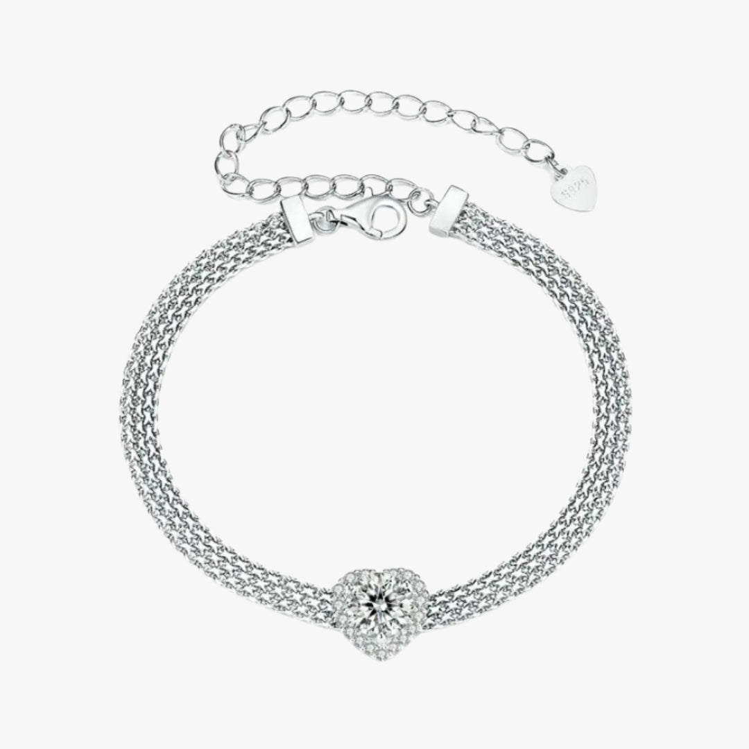 pulsera tejida, moissanita en forma de corazón, joyería de moissanita, pulsera de corazón, pulsera elegante