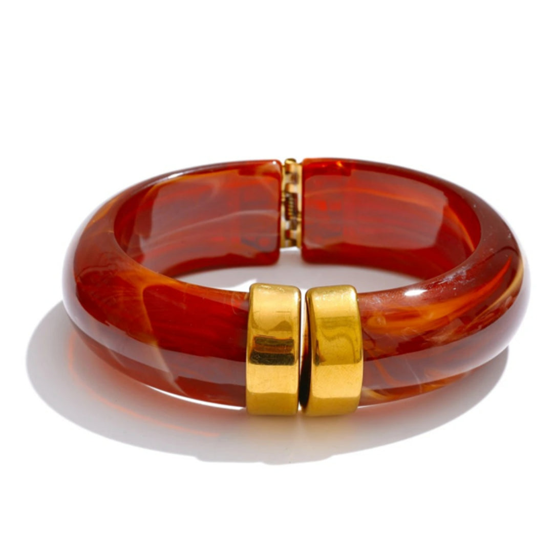 Pulsera Arcoíris Sólido acrílico multicolor – lenorajewelry.com/pulsera-arcoiris-solido-acrilico, Joyas gruesas mujer 66mm acero oro 18k, Pulsera acrílico revestimiento platina verde-rosa