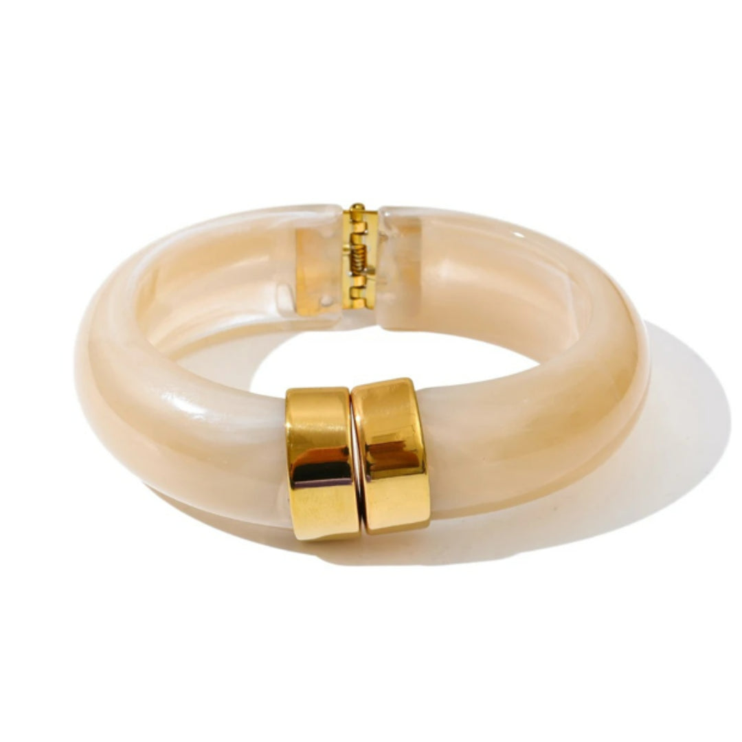 Pulsera Arcoíris Sólido acrílico multicolor – lenorajewelry.com/pulsera-arcoiris-solido-acrilico, Joyas gruesas mujer 66mm acero oro 18k, Pulsera acrílico revestimiento platina verde-rosa