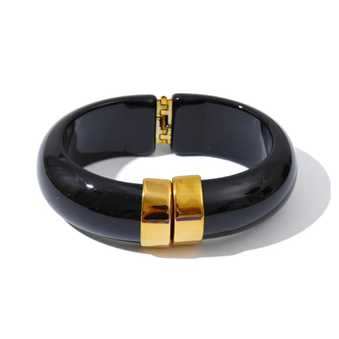 Pulsera Arcoíris Sólido acrílico multicolor – lenorajewelry.com/pulsera-arcoiris-solido-acrilico, Joyas gruesas mujer 66mm acero oro 18k, Pulsera acrílico revestimiento platina verde-rosa