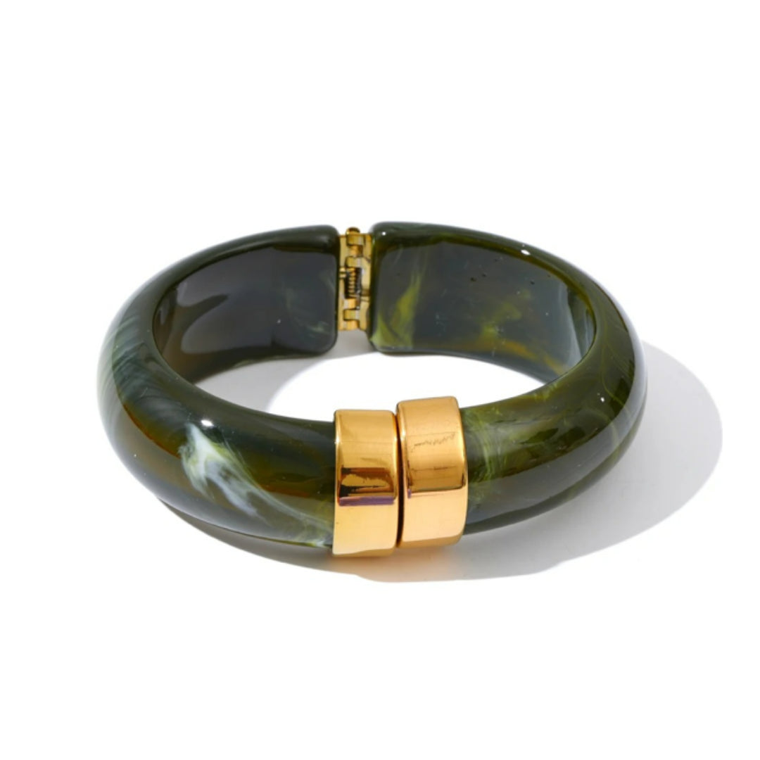 Pulsera Arcoíris Sólido acrílico multicolor – lenorajewelry.com/pulsera-arcoiris-solido-acrilico, Joyas gruesas mujer 66mm acero oro 18k, Pulsera acrílico revestimiento platina verde-rosa
