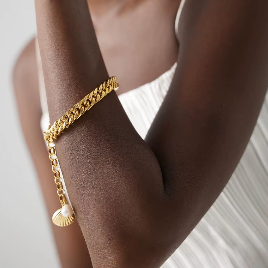 pulsera de perlas naturales, joyería chapada en oro, acero inoxidable 18K, pulseras para mujeres, accesorios elegantes, joyas para regalo